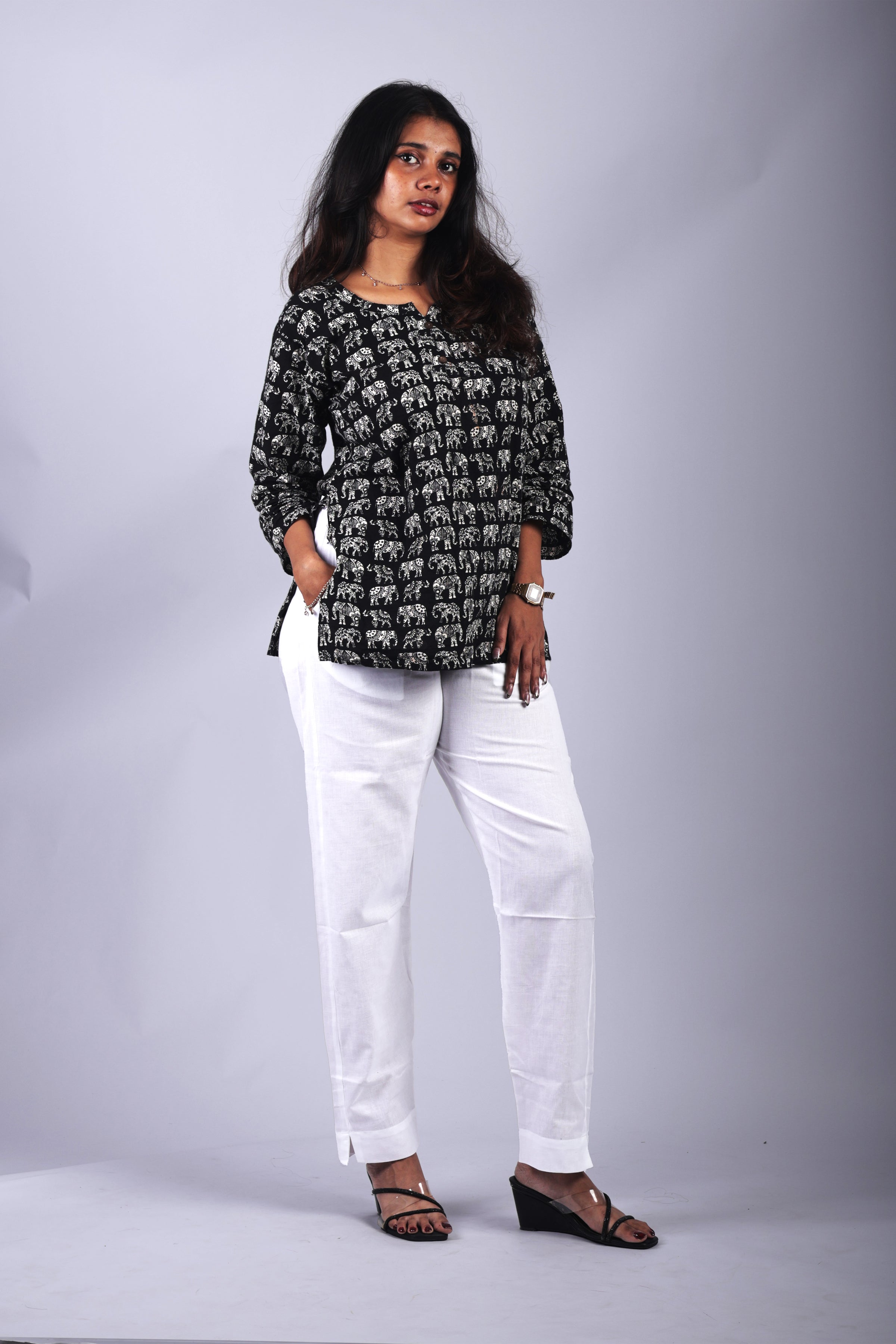 White True Cotton Kurti Pant