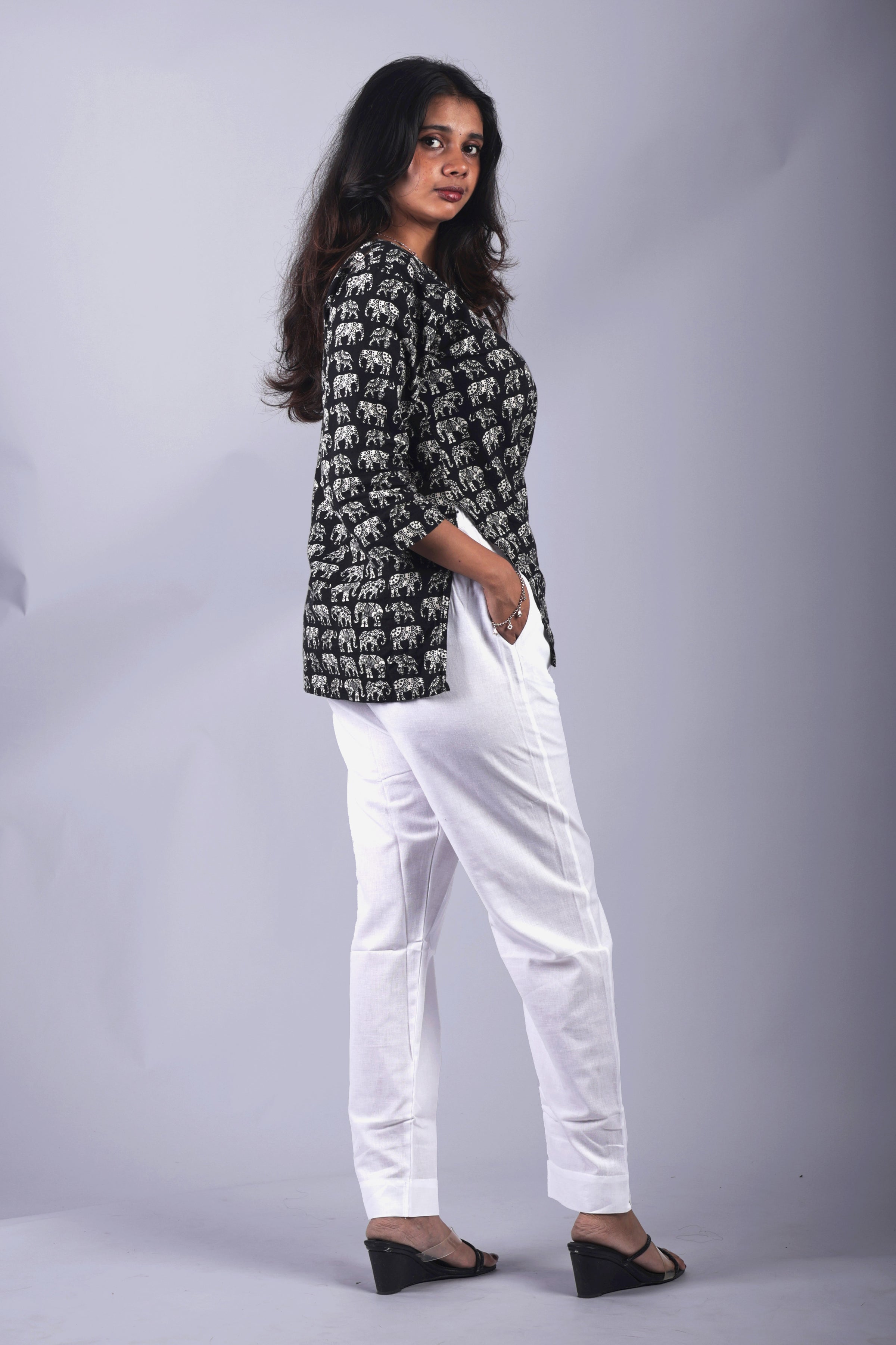 White True Cotton Kurti Pant