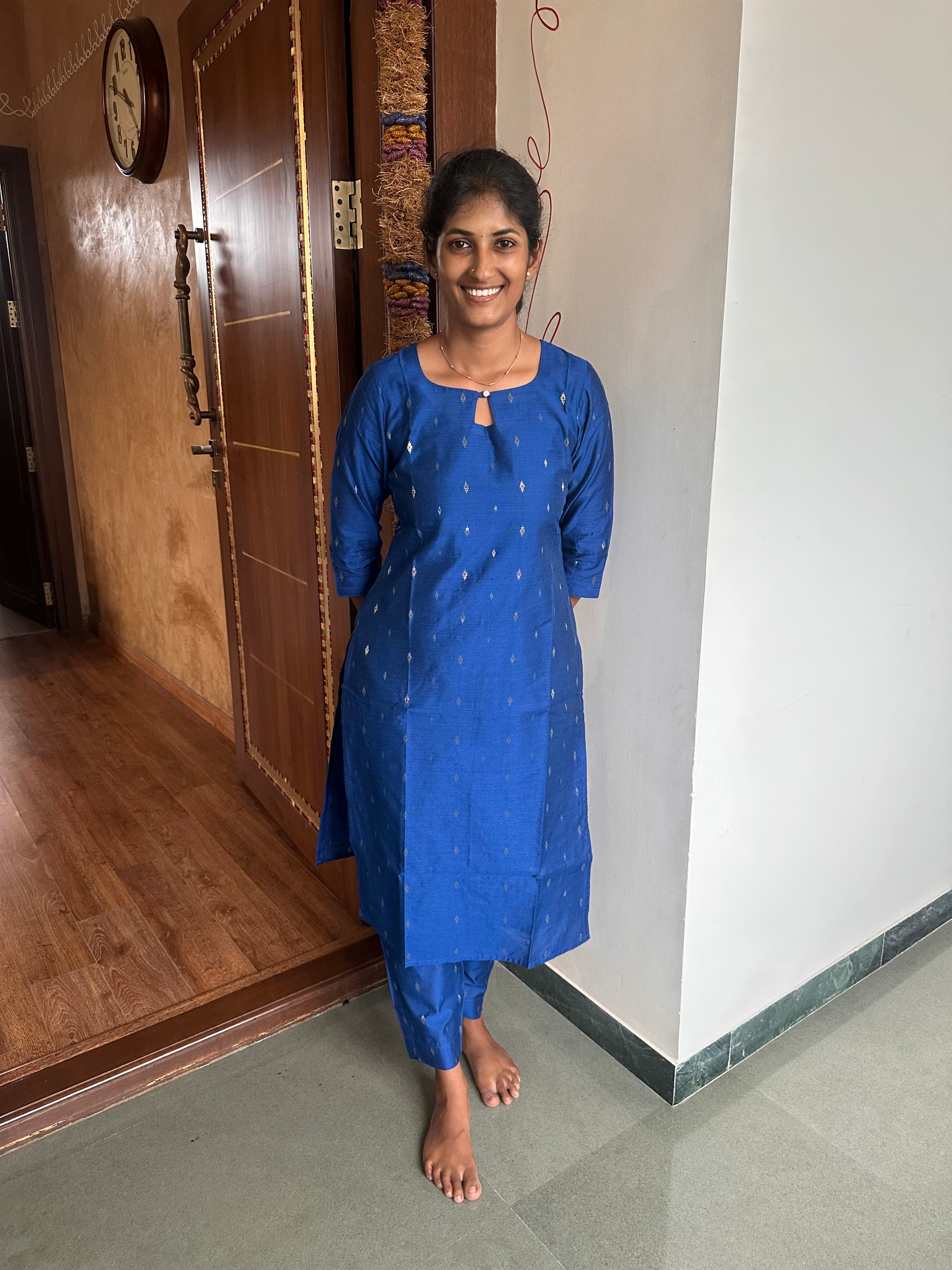 Ink Blue Raw silk Kurti Set
