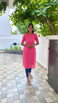Pink and yellow kurti set