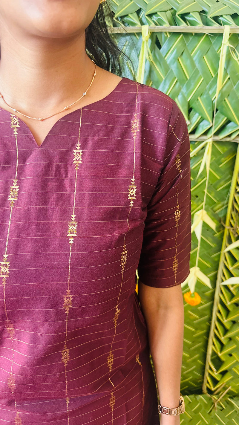 Premium Maroon Raw Silk Set