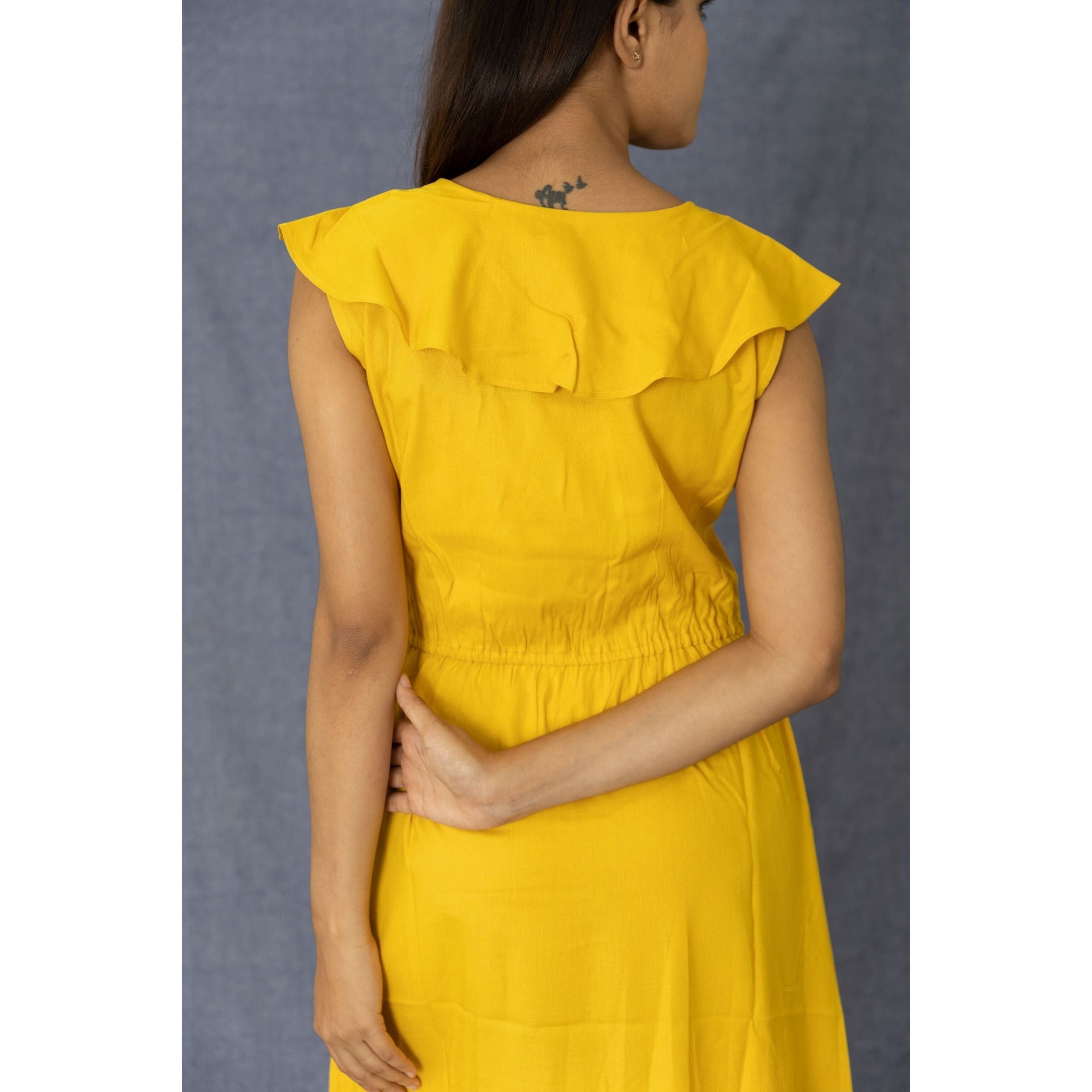 Mustard Yellow Ruffled Maxi Dress – 21C