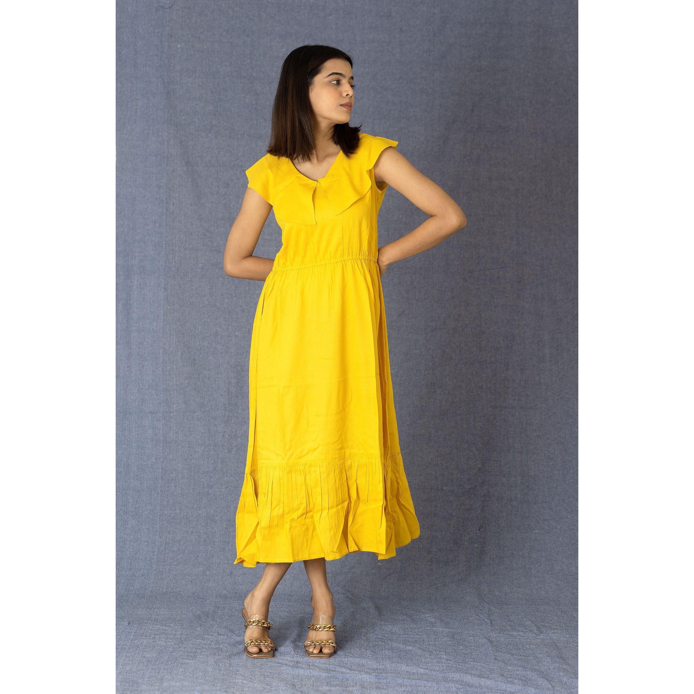 Mustard Yellow Ruffled Maxi Dress – 21C