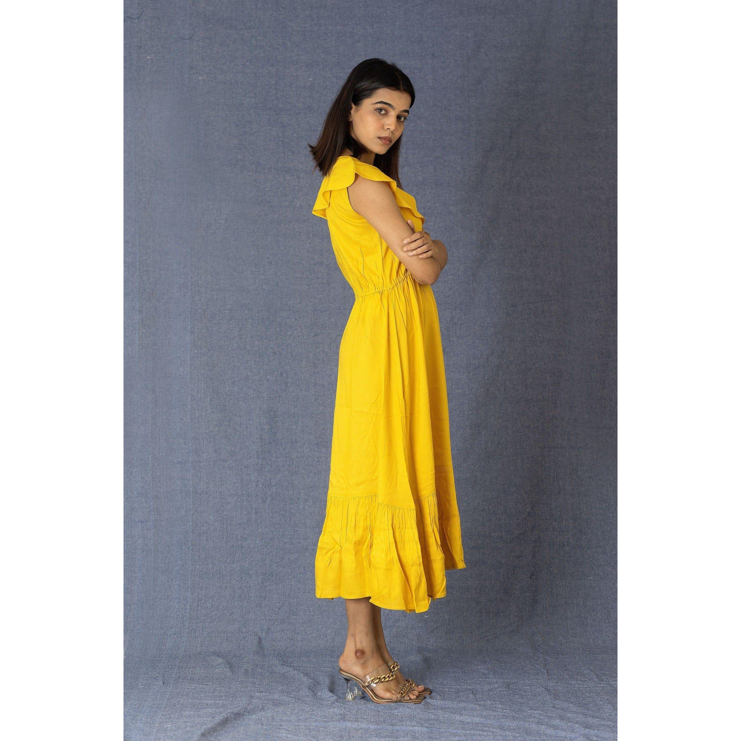 Mustard Yellow Ruffled Maxi Dress – 21C