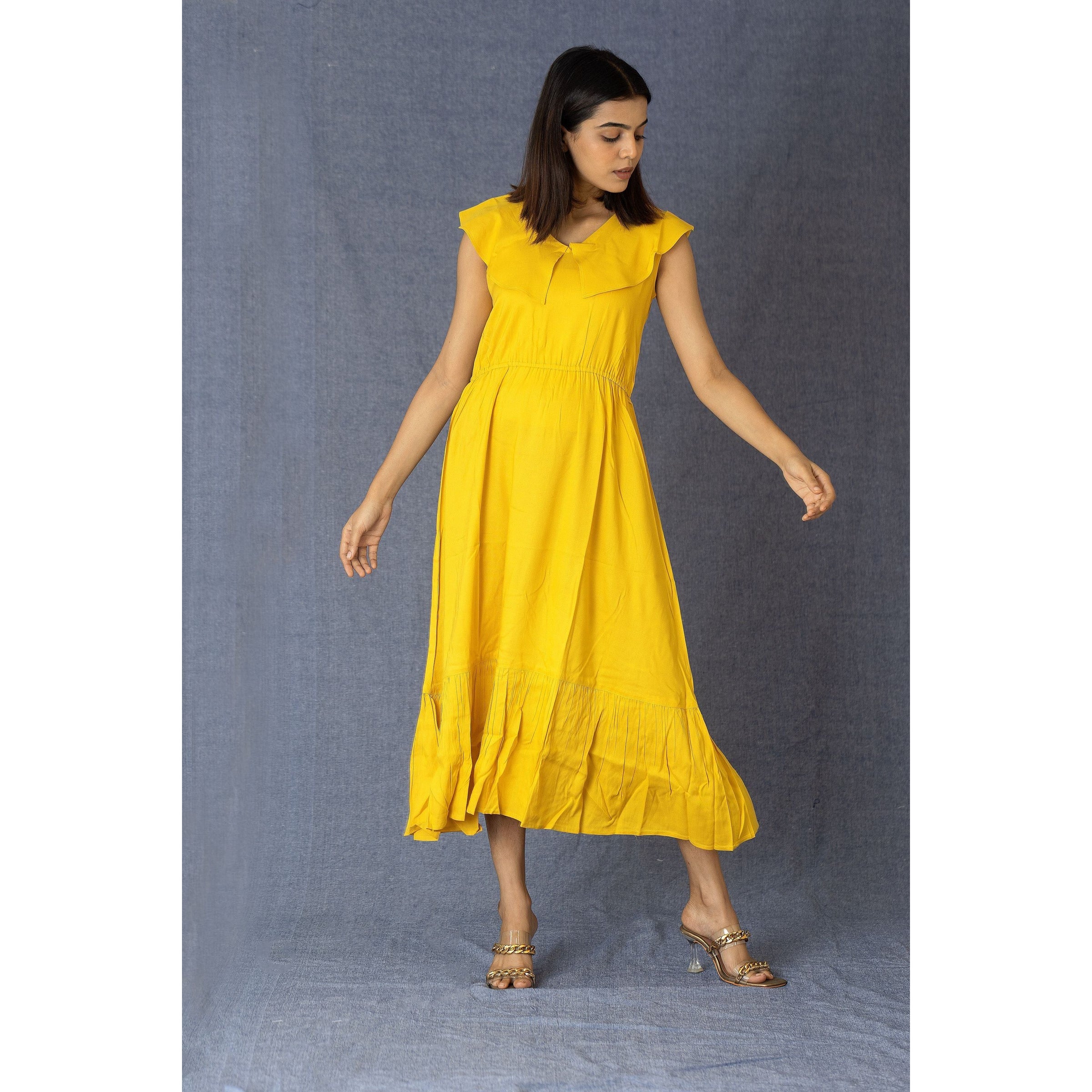 Mustard Yellow Ruffled Maxi Dress – 21C