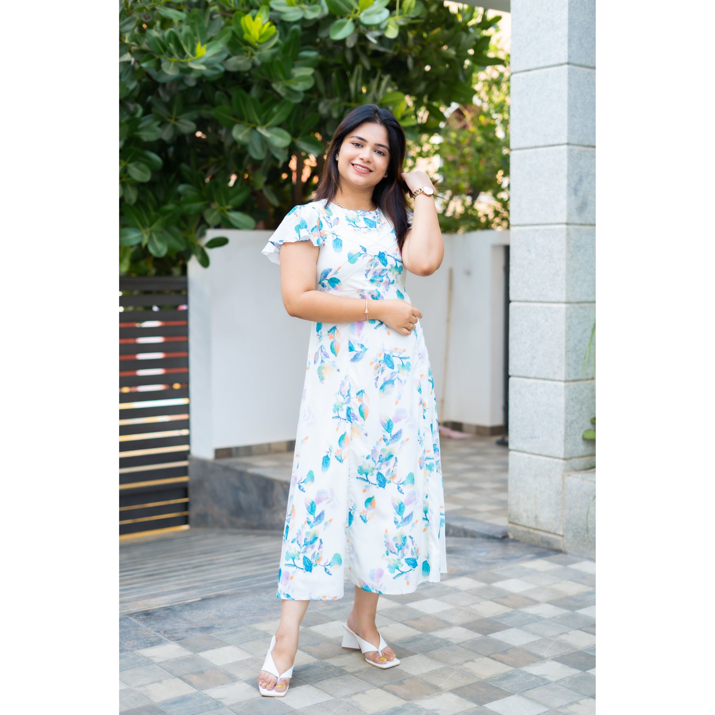 Watercolor Bloom Satin Maxi Dress – 21C - Main Image