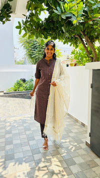 Zari Bloom Brown Kurti Set