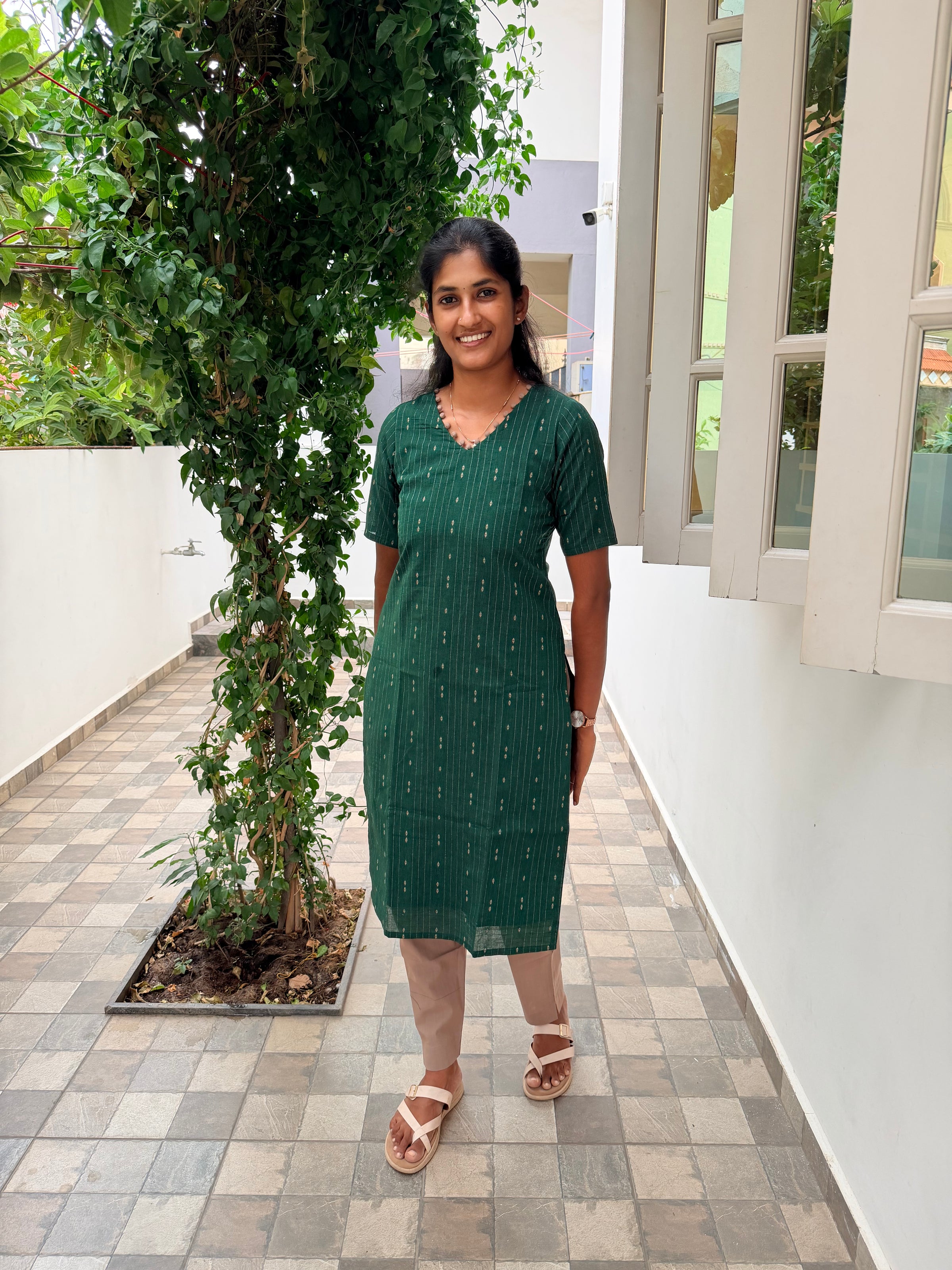 Green Handloom Kurti Set