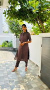 Zari Bloom Brown Kurti Set