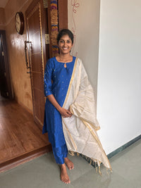 Ink Blue Raw silk Kurti Set