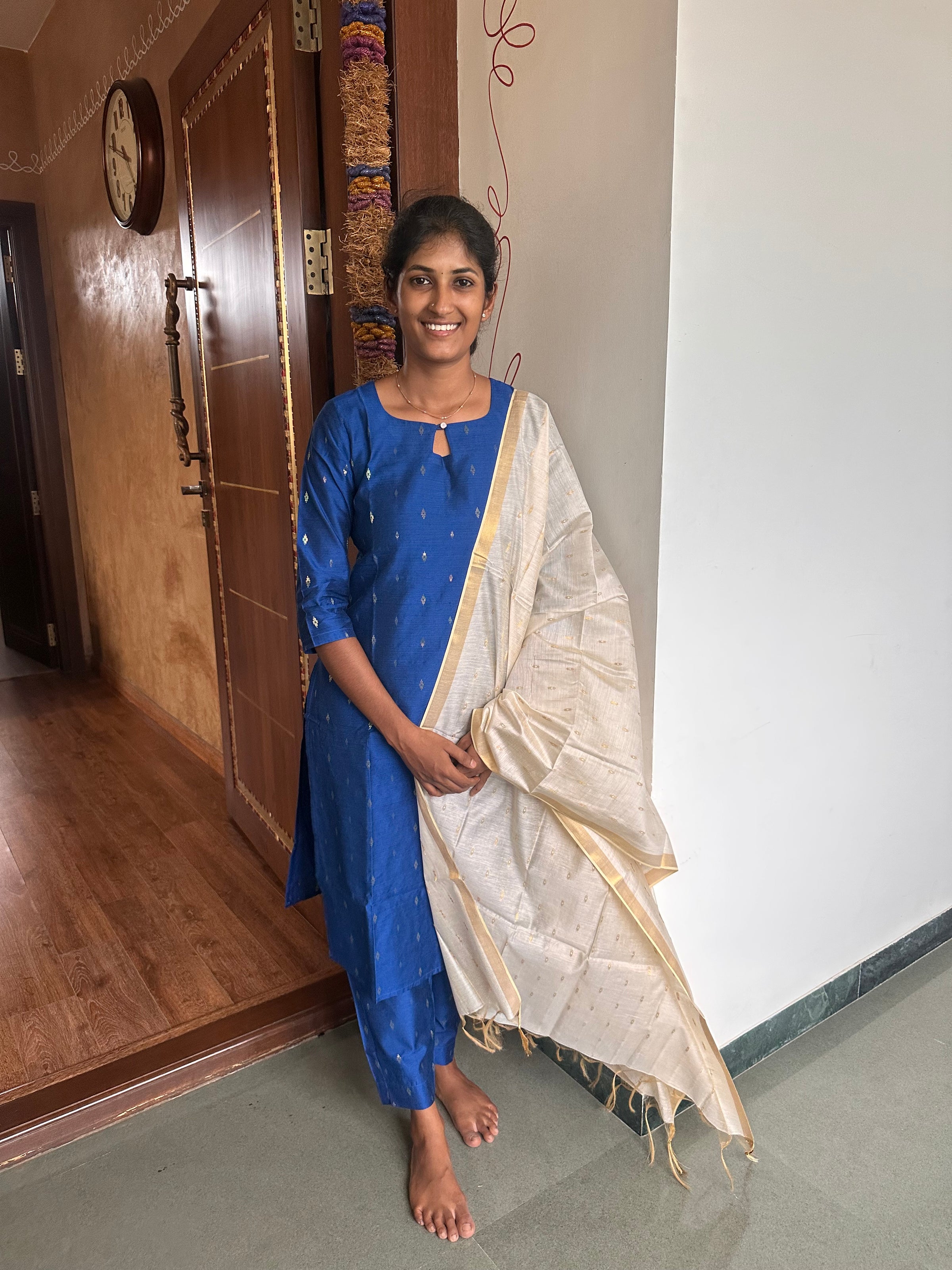 Ink Blue Raw silk Kurti Set