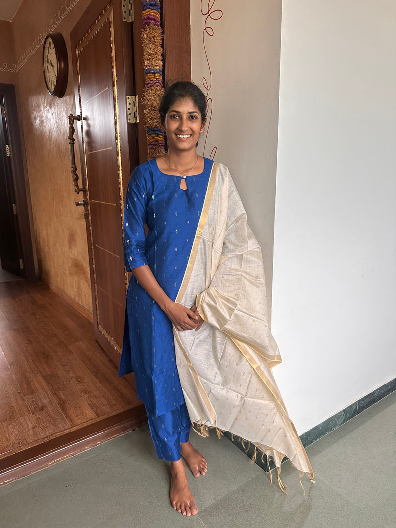 Ink Blue Raw silk Kurti Set