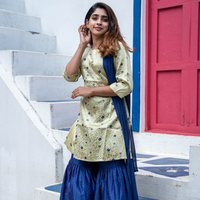 Elegance in Blue: The Golden Motif Sharara Set 3 pcs