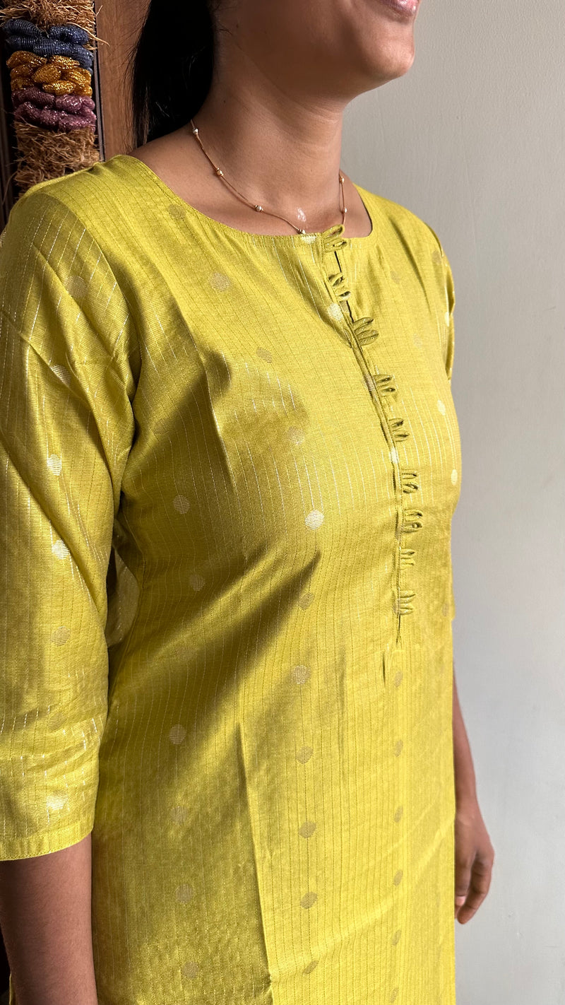 Green Raw Silk Kurti Set