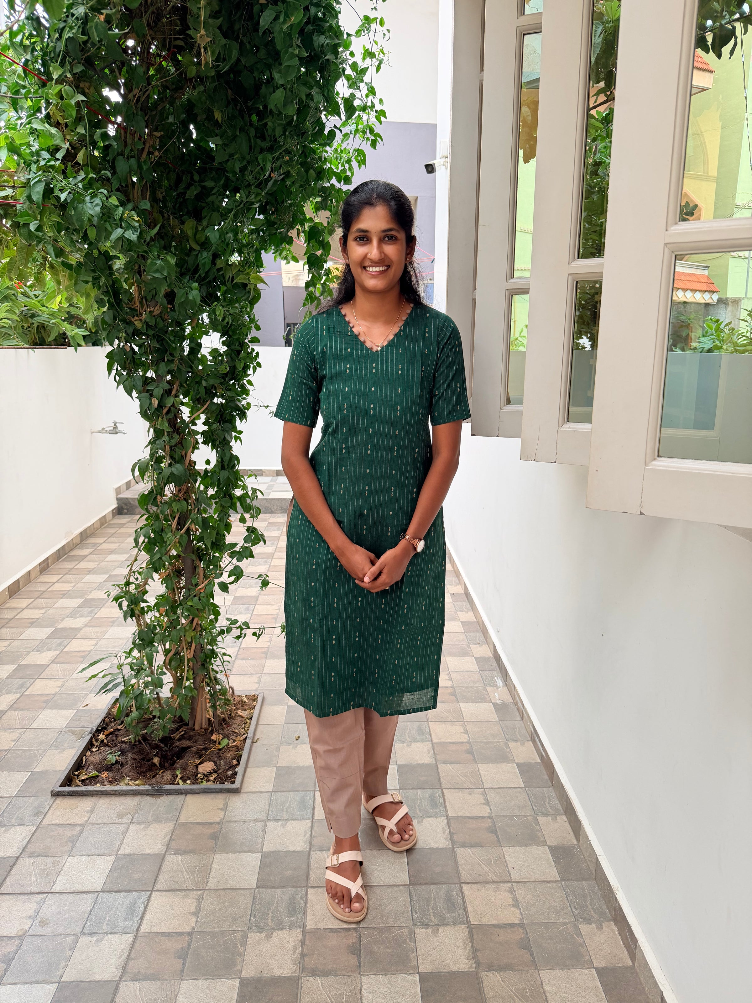 Green Handloom Kurti Set