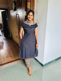 Cotton black A line with Kalamkari Set