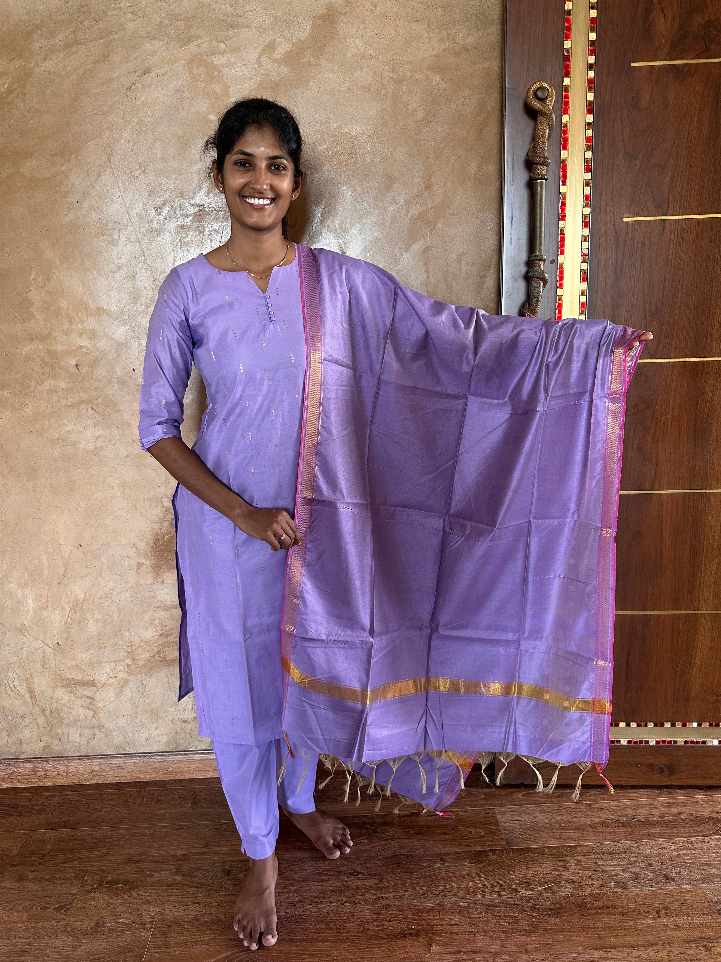 Dual Color Tussar Silk Set