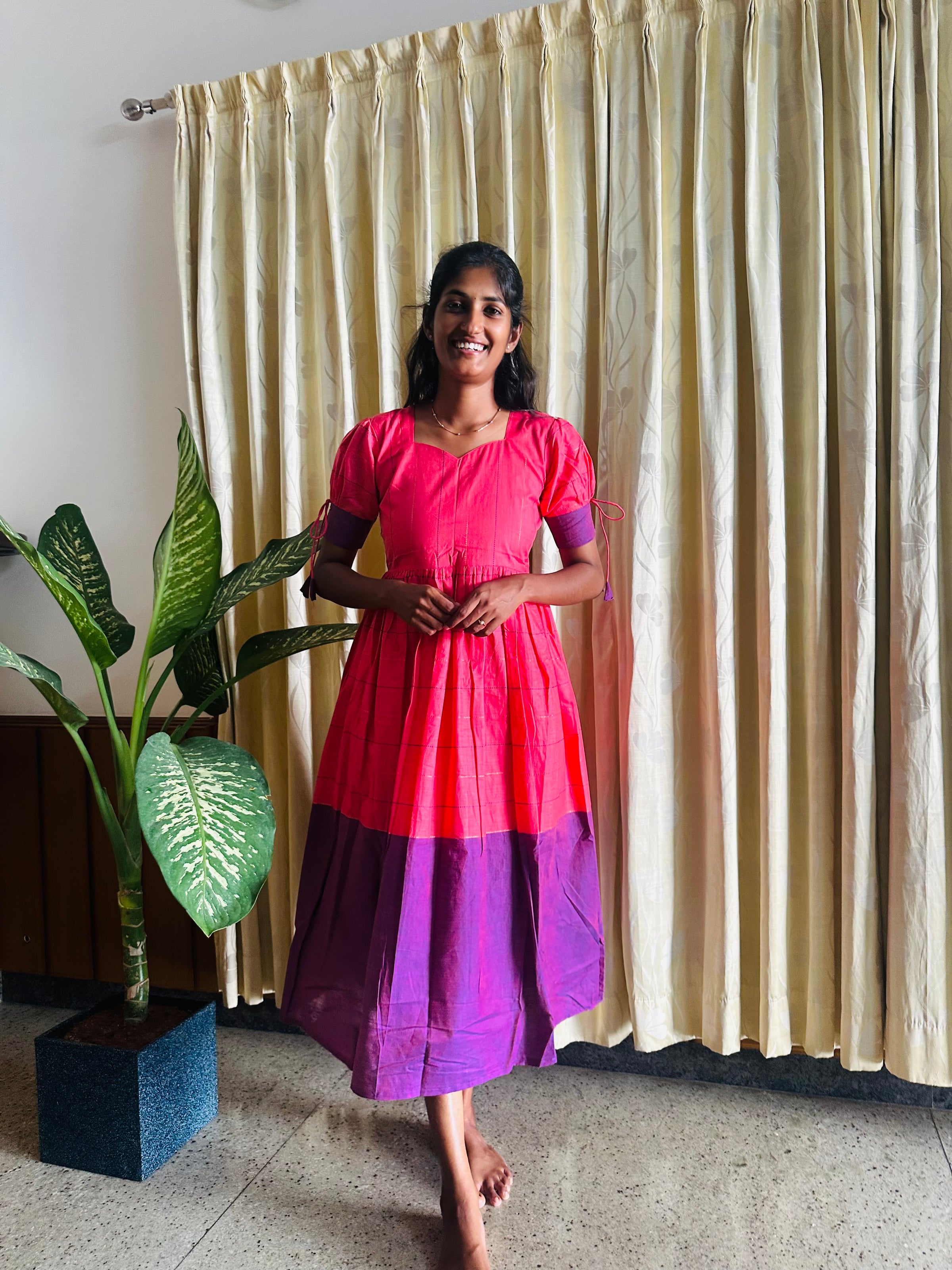 Rose Violet Cotton Handloom Maxi Dress – 21C - Main Image