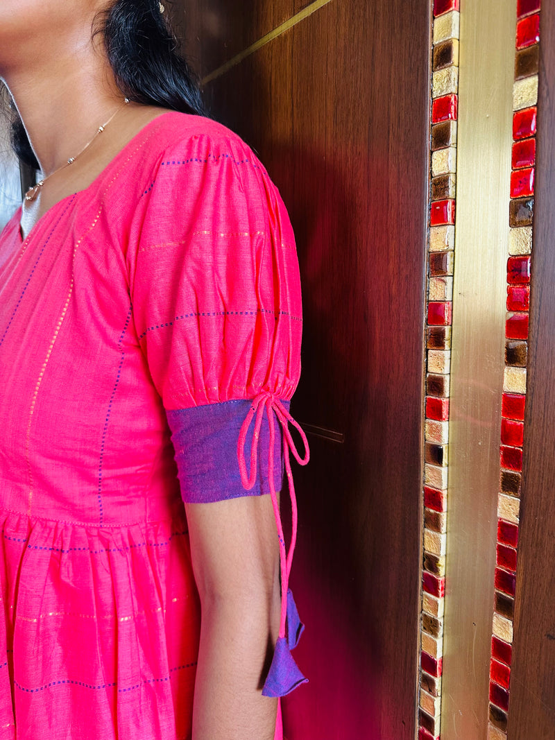 Rose Violet Cotton Handloom Maxi Dress