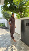 Zari Bloom Brown Kurti Set