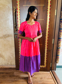 Rose Violet Cotton Handloom Maxi Dress