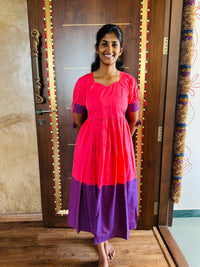 Rose Violet Cotton Handloom Maxi Dress