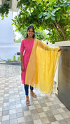 Pink and yellow kurti set