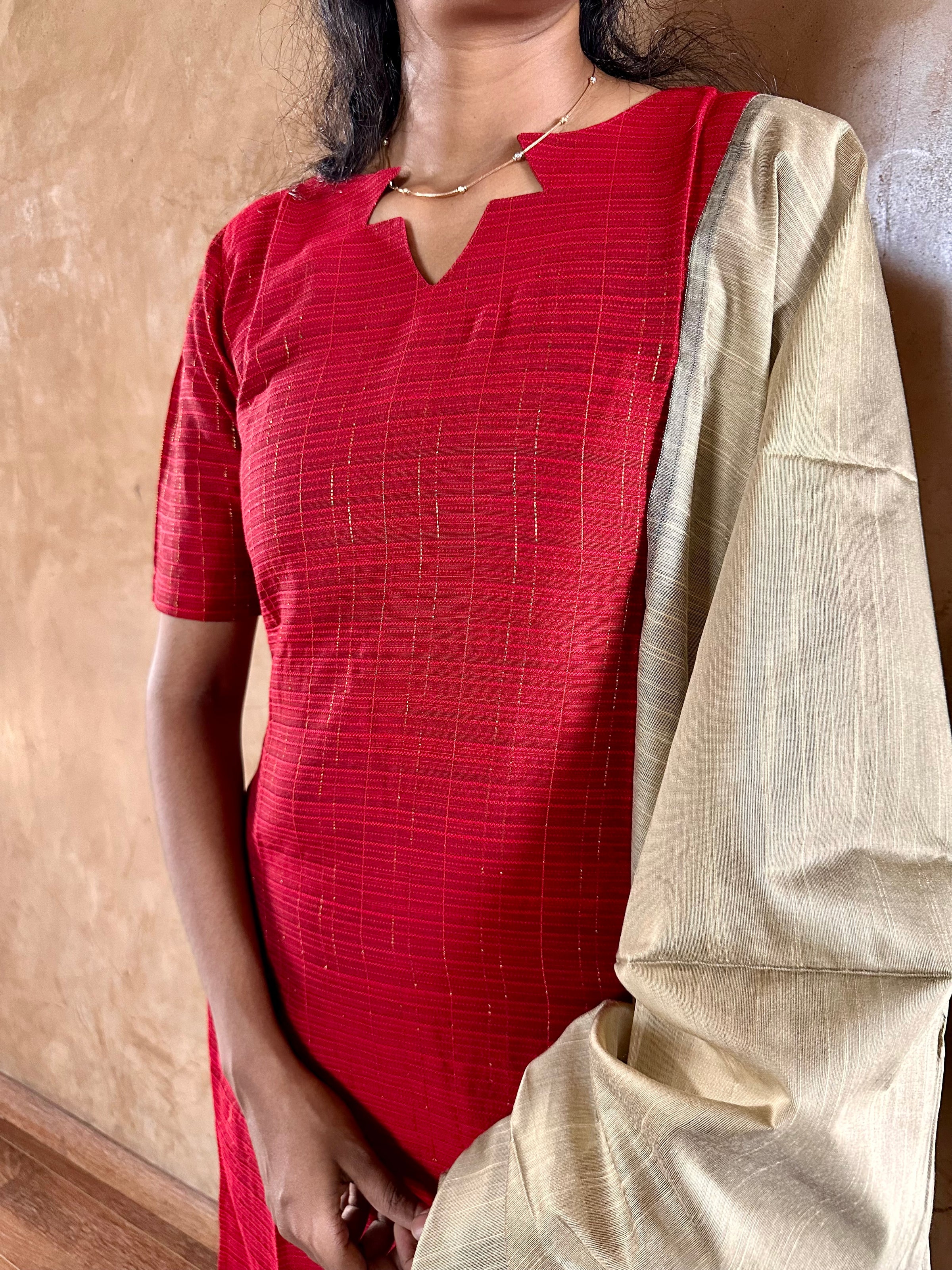 Red Zari Raw Silk Set
