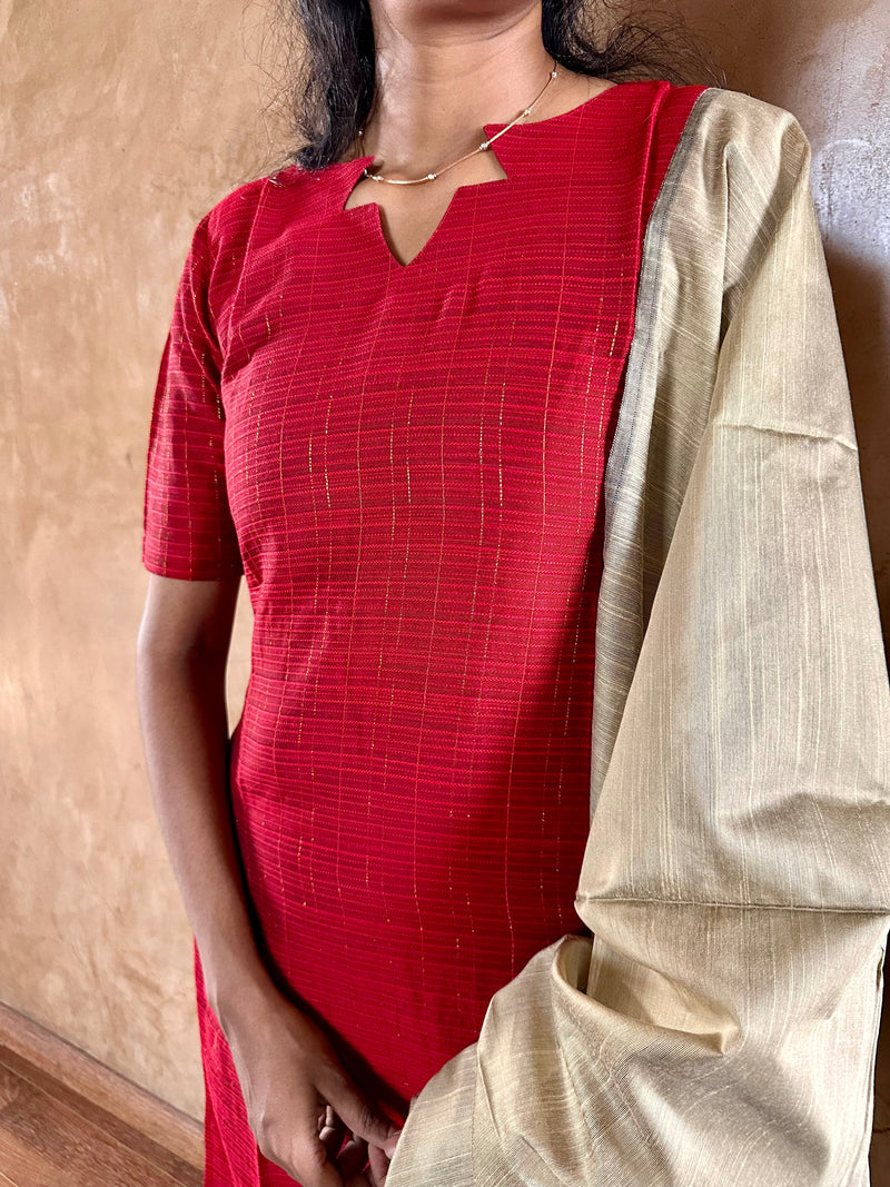 Red Zari Raw Silk Set