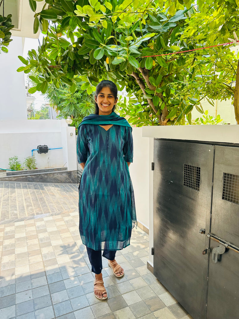 Midnight Meadow – Pochampally cotton kurti Set