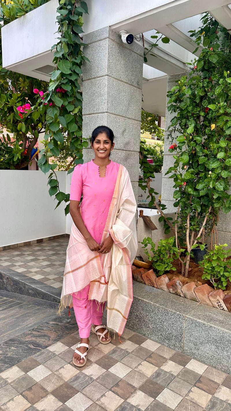 Baby Pink Raw Silk Set