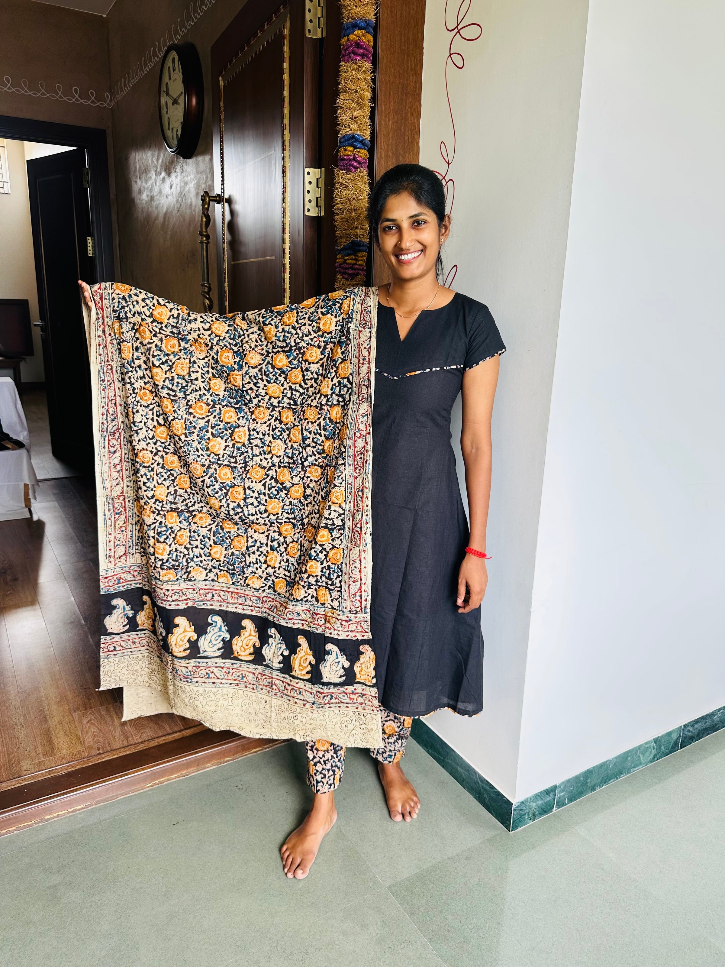 Cotton black A line with Kalamkari Set