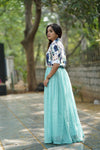 Floral Popcorn Shirt and Sky Blue Organza Skirt Set