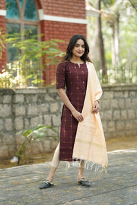 Regal Brown Scallop Kurti Set