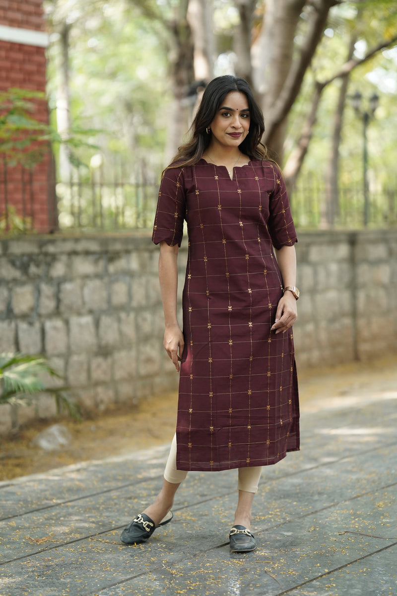 Regal Brown Scallop Kurti Set