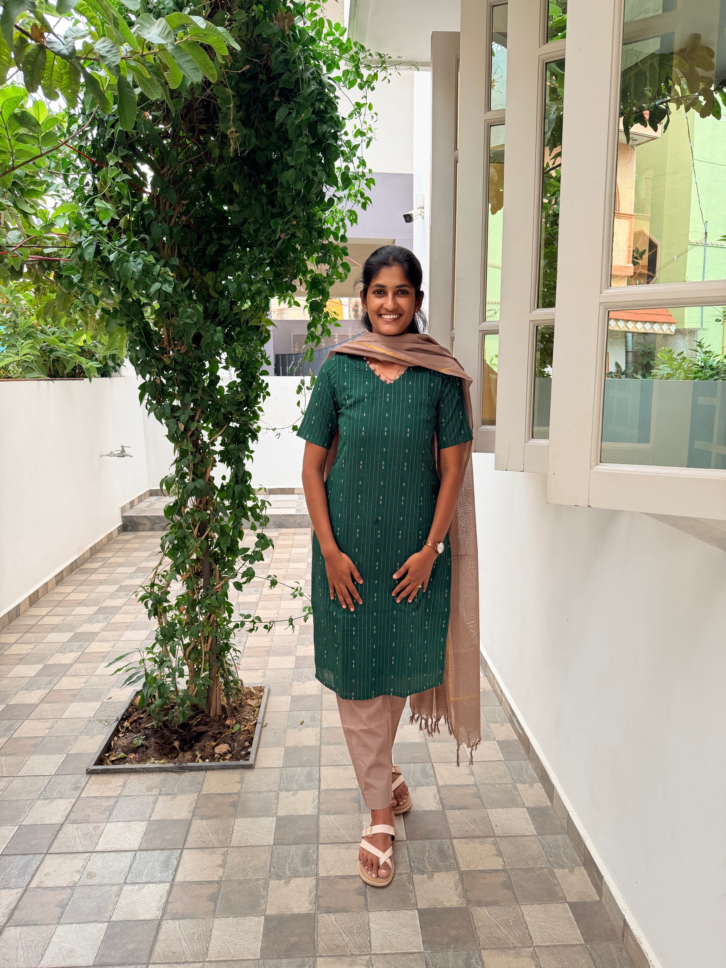 Green Handloom Kurti Set