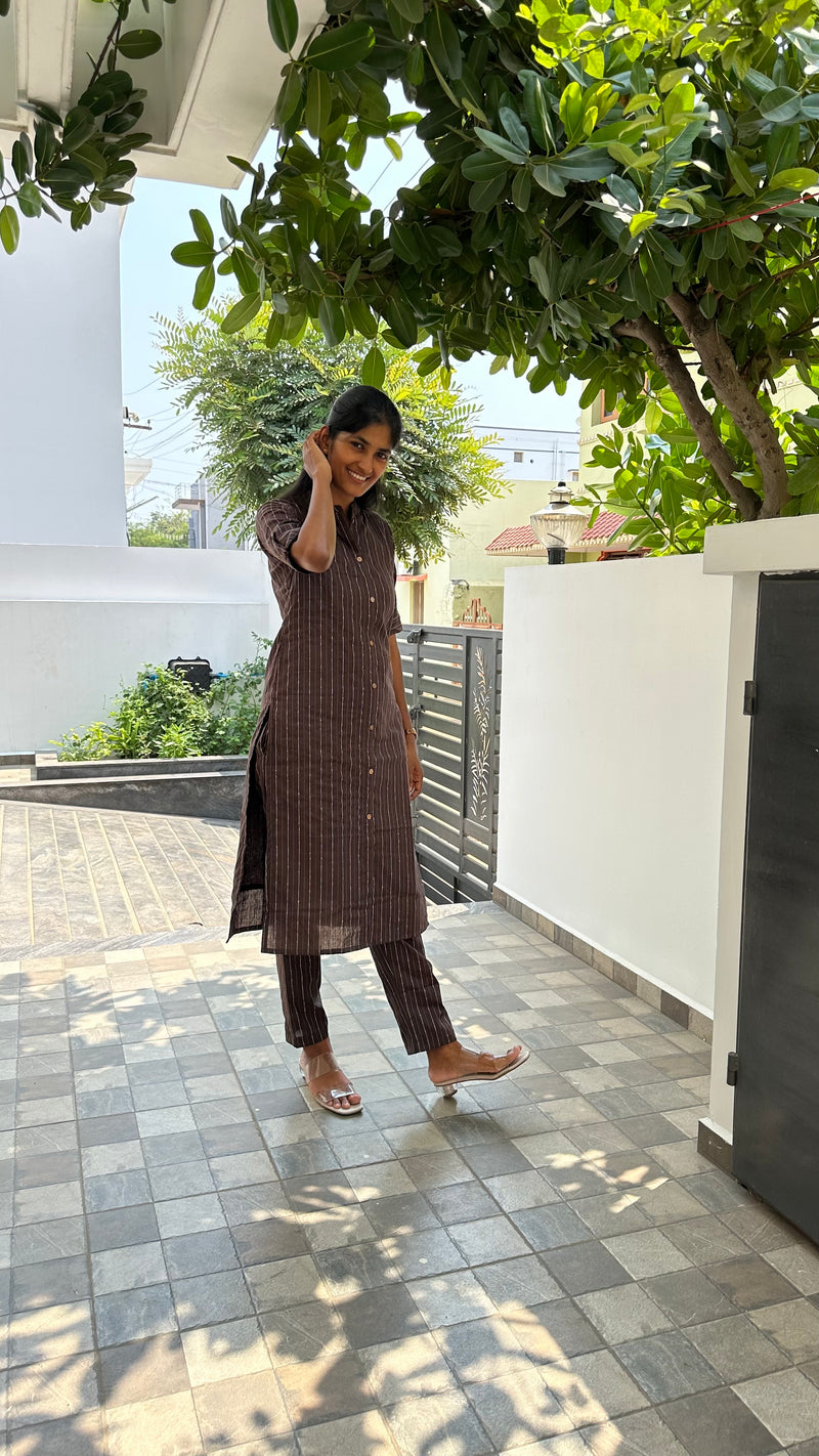 Zari Bloom Brown Kurti Set