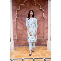 Floral Stripe Straight Kurti Set