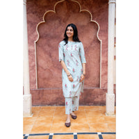 Floral Stripe Straight Kurti Set