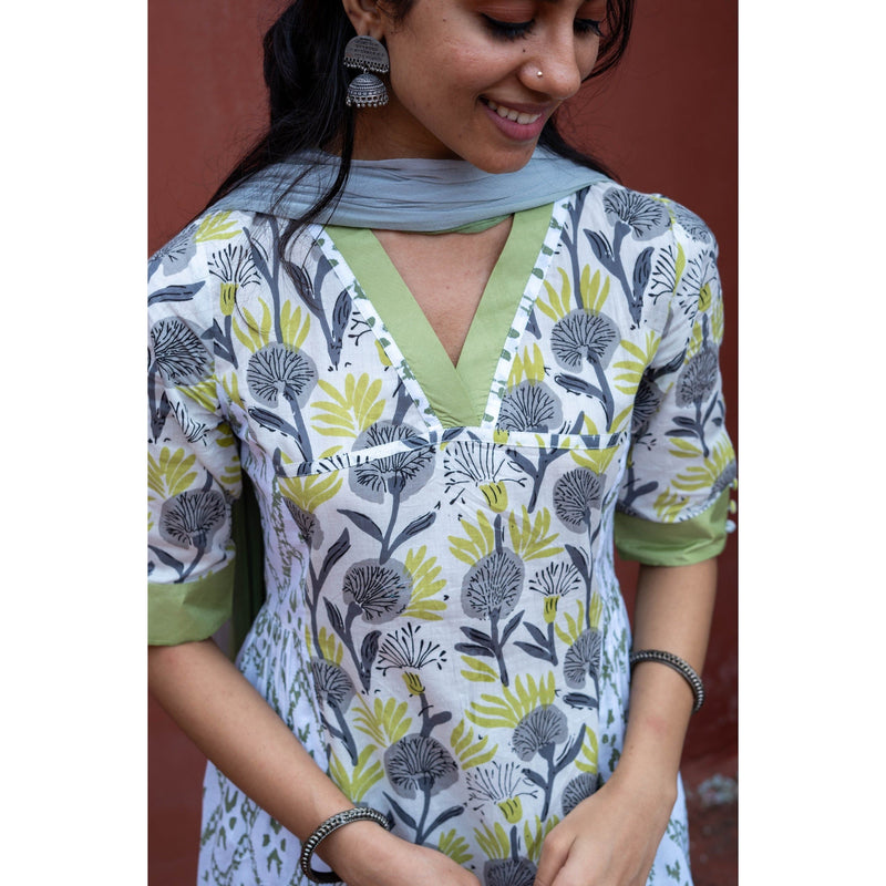 Floral Elegance A-Line Kurti Set