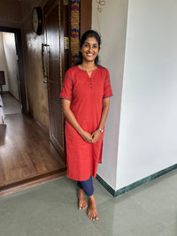 Red Handloom Kurti Set