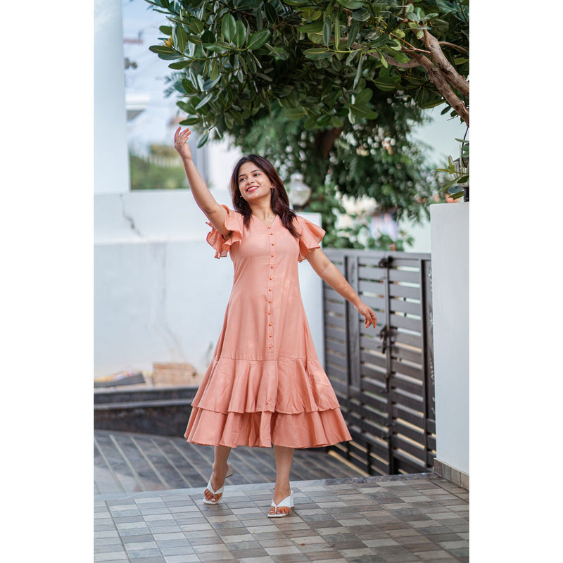 Peach Cotton Ruffled Dress