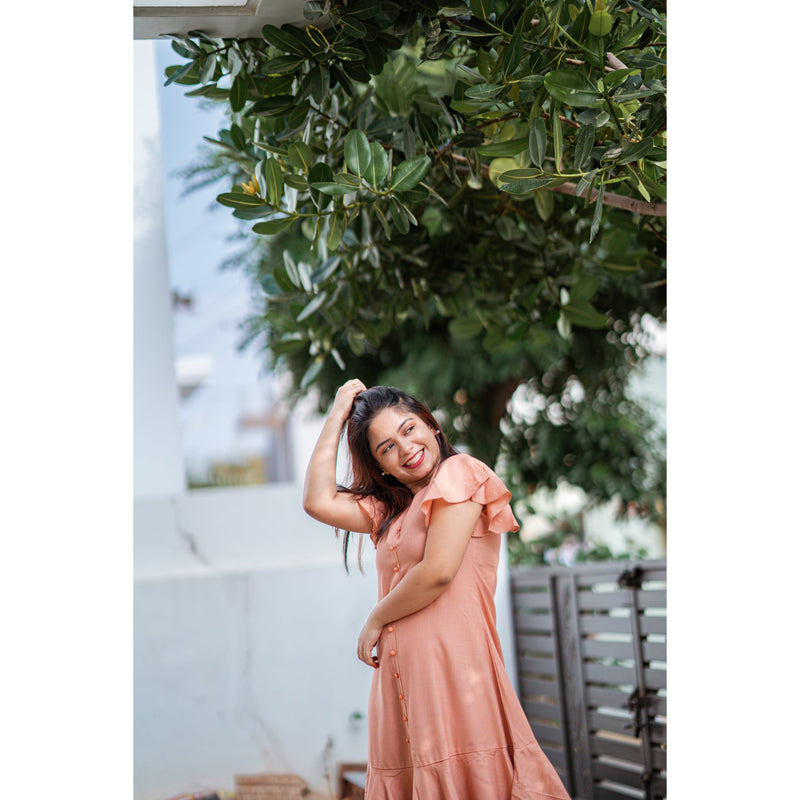 Peach Cotton Ruffled Dress