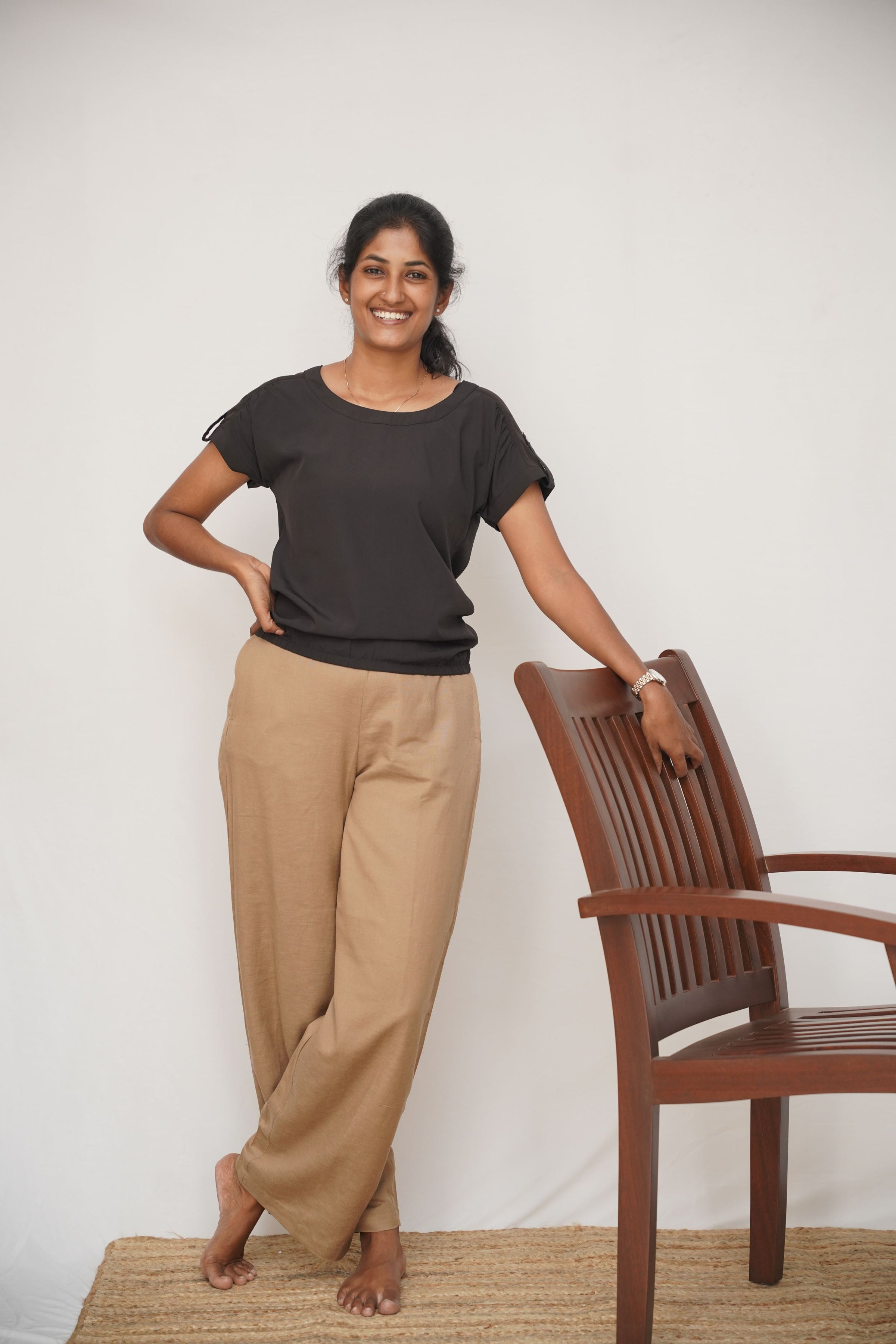 Brown Linen Viscose Palazzo