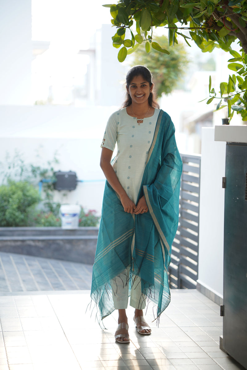 Handloom Peacock Kurti Set