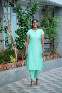 Turquoise Raw Silk Co ord Set