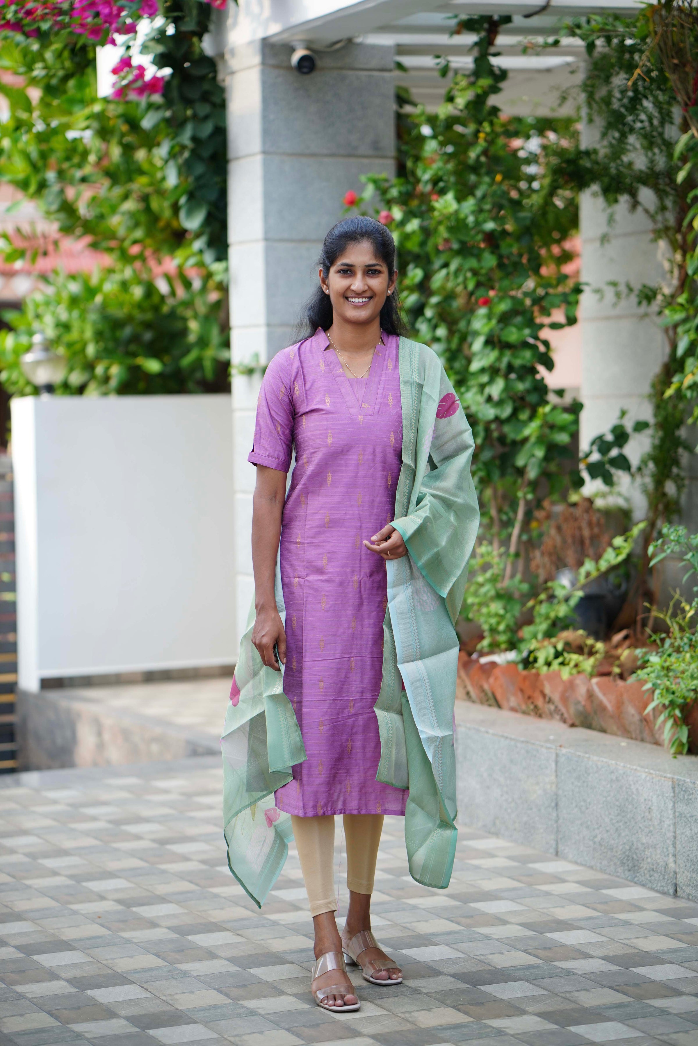 Royal Pink Raw Silk Top and Dupatta