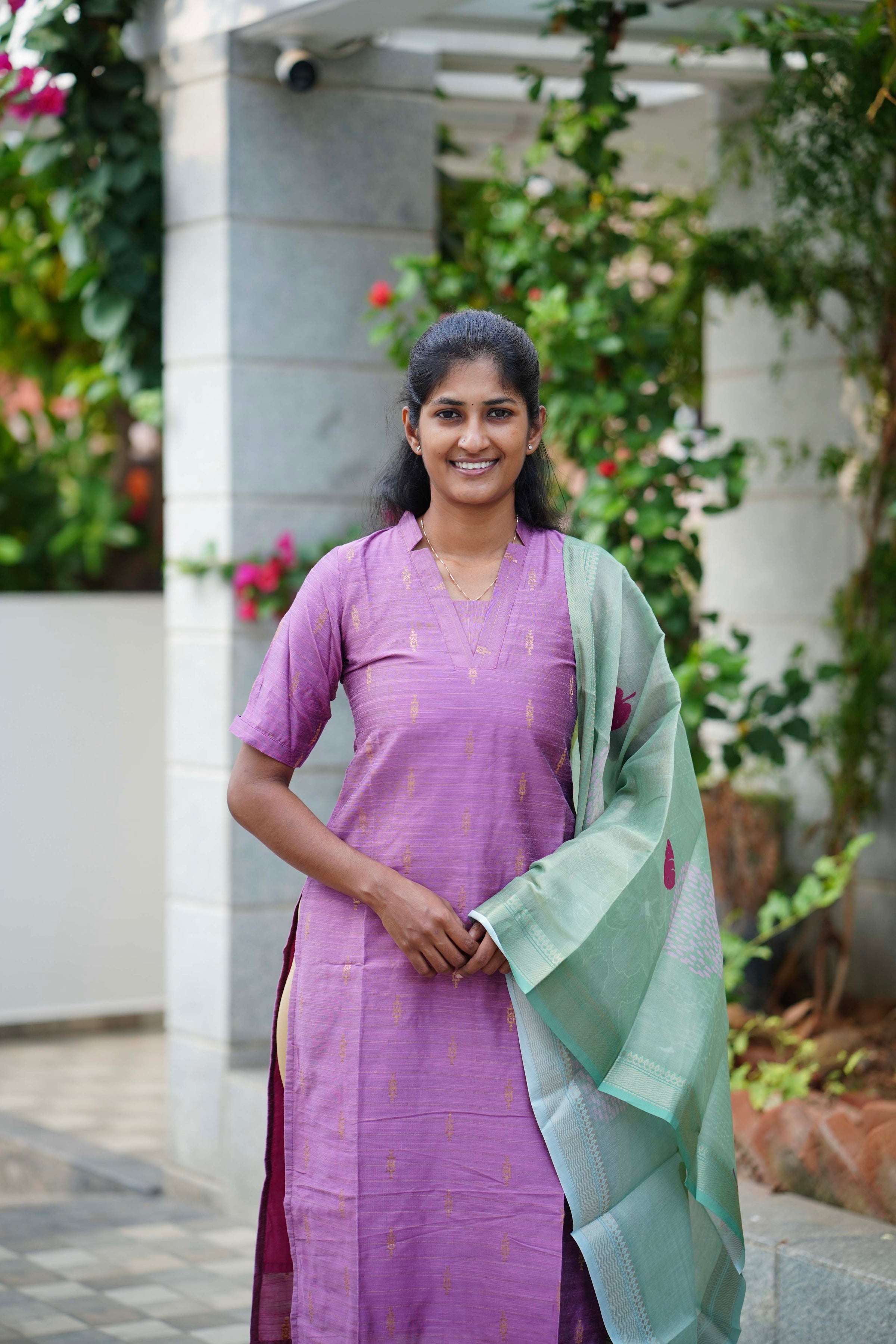 Royal Pink Raw Silk Top and Dupatta