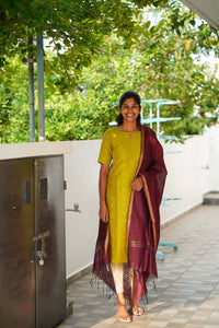 Green Raw silk Top and Dupatta