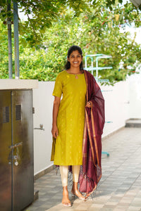 Green Raw silk Top and Dupatta